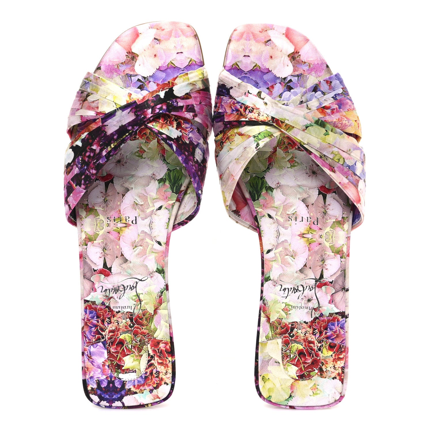 Christian Louboutin Crepe Satin Celebration Print Nicol Is Back Flat Sandals 39  Multicolor 2 of 10