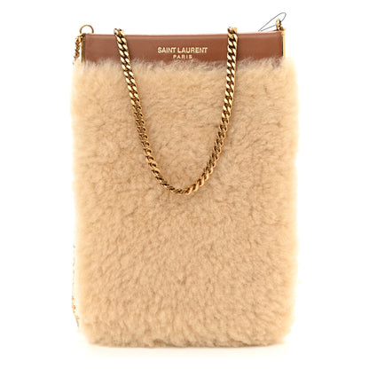 Saint Laurent Shearling Mini Pac Pac Pouch On Chain Natural 1 of 9