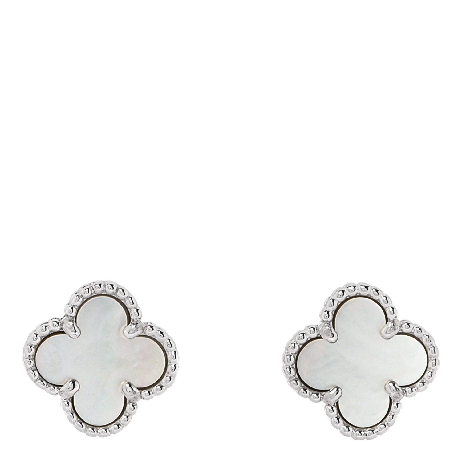 Van Cleef & Arpels 18K White Gold Mother of Pearl Sweet Alhambra Earrings 1 of 5
