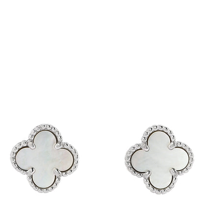 Van Cleef & Arpels 18K White Gold Mother of Pearl Sweet Alhambra Earrings 1 of 5