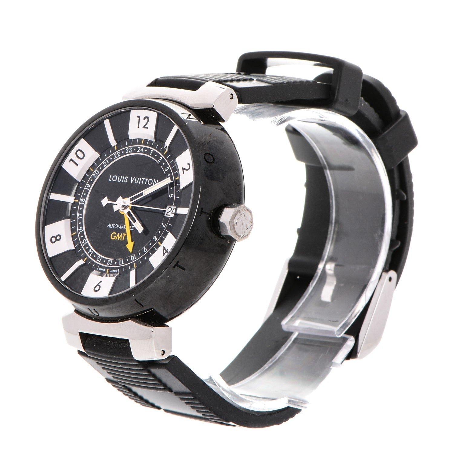 Louis Vuitton Stainless Steel Rubber 41mm Tambour GMT Automatic Watch Black 3 of 12