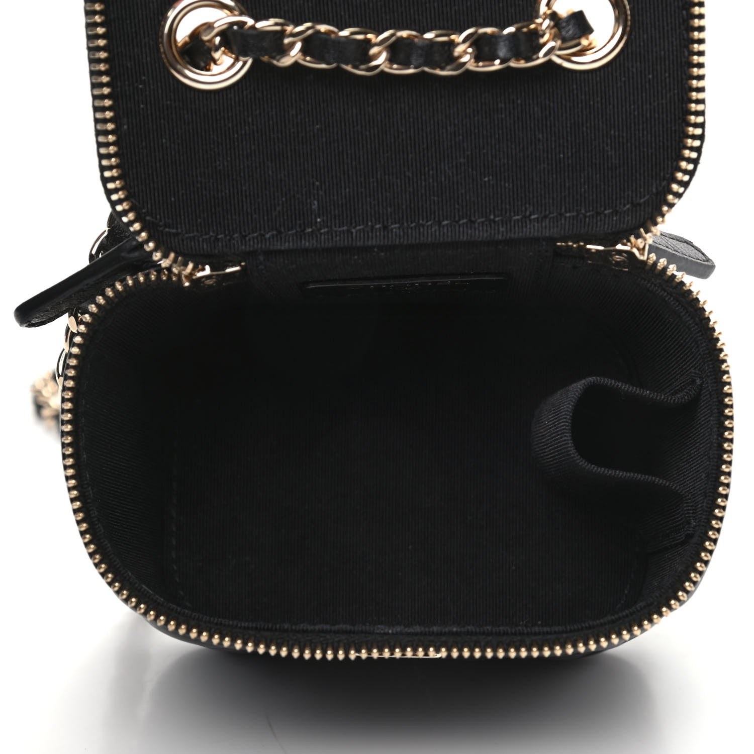 Chanel Lambskin Camellia Embossed Mini Vanity Case With Chain Black 5 of 10