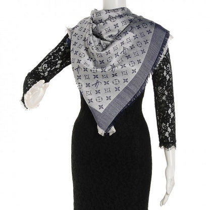 Louis Vuitton Silk Wool Monogram Denim Shawl Blue 2 of 8