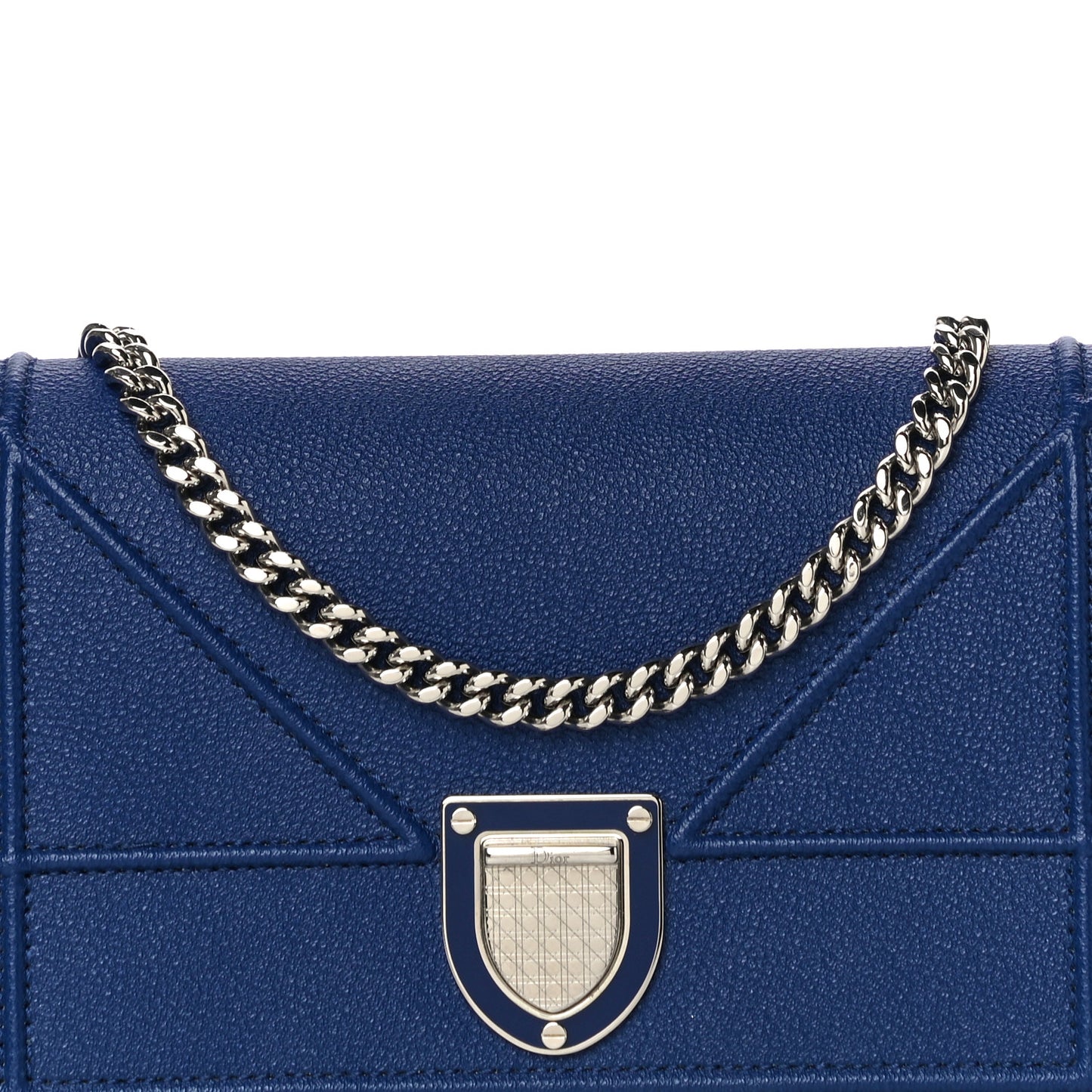 Grained Calfskin Diorama Croisiere Chain Wallet Blue
