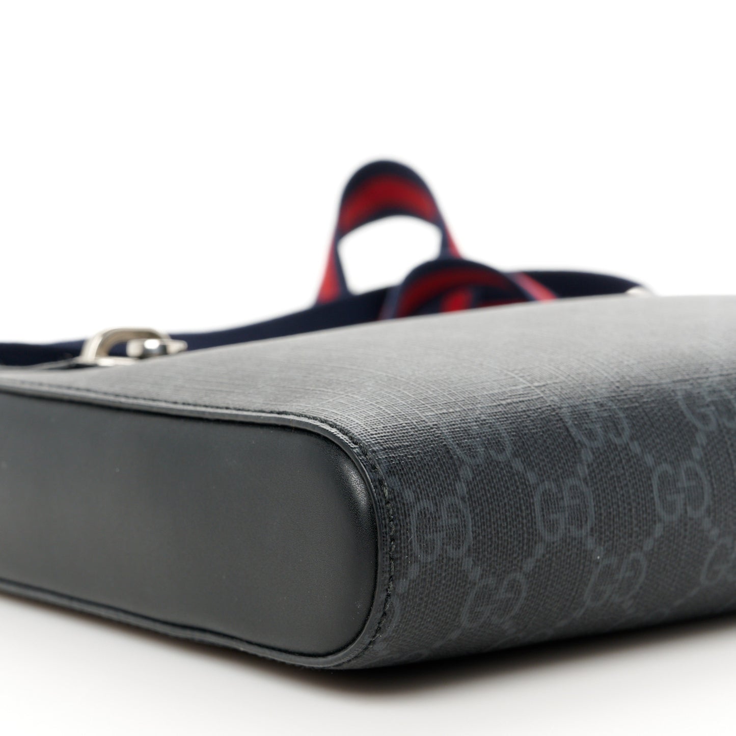 GG Supreme Monogram Web Small Flat Messenger Bag Black Grey