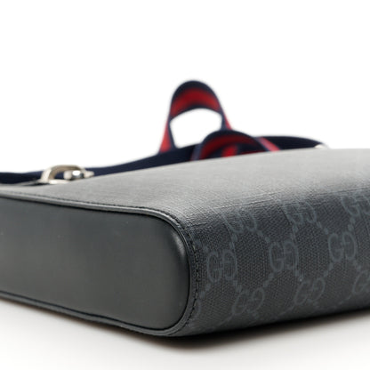 Gucci GG Supreme Monogram Web Small Flat Messenger Bag Black Grey 10 of 12