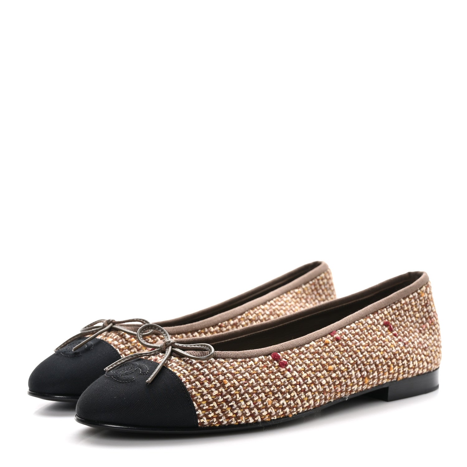 Chanel Tweed Grosgrain Cap Toe Ballerina Flats 41 Black Brown Multicolor 3 of 9