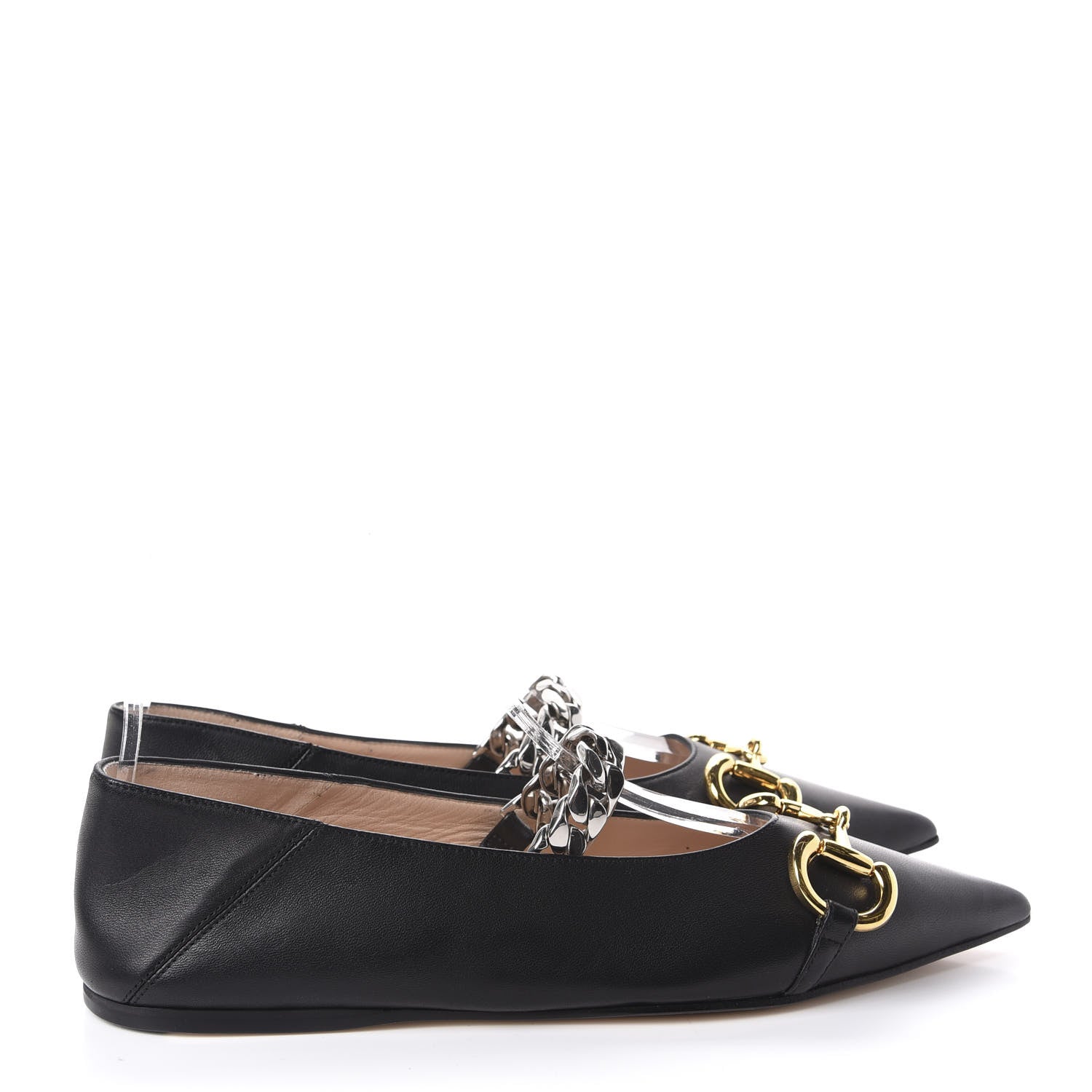 Gucci Nappa Lumiere Deva Horsebit Chain Embellished Flats 38 Black 4 of 9