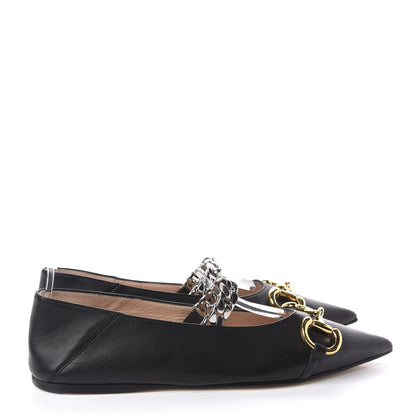 Gucci Nappa Lumiere Deva Horsebit Chain Embellished Flats 38 Black 4 of 9