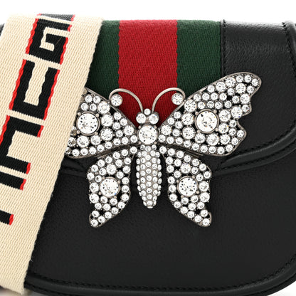 Gucci Calfskin Web Crystal Butterfly Stripe Small Totem Shoulder Bag Black 8 of 10