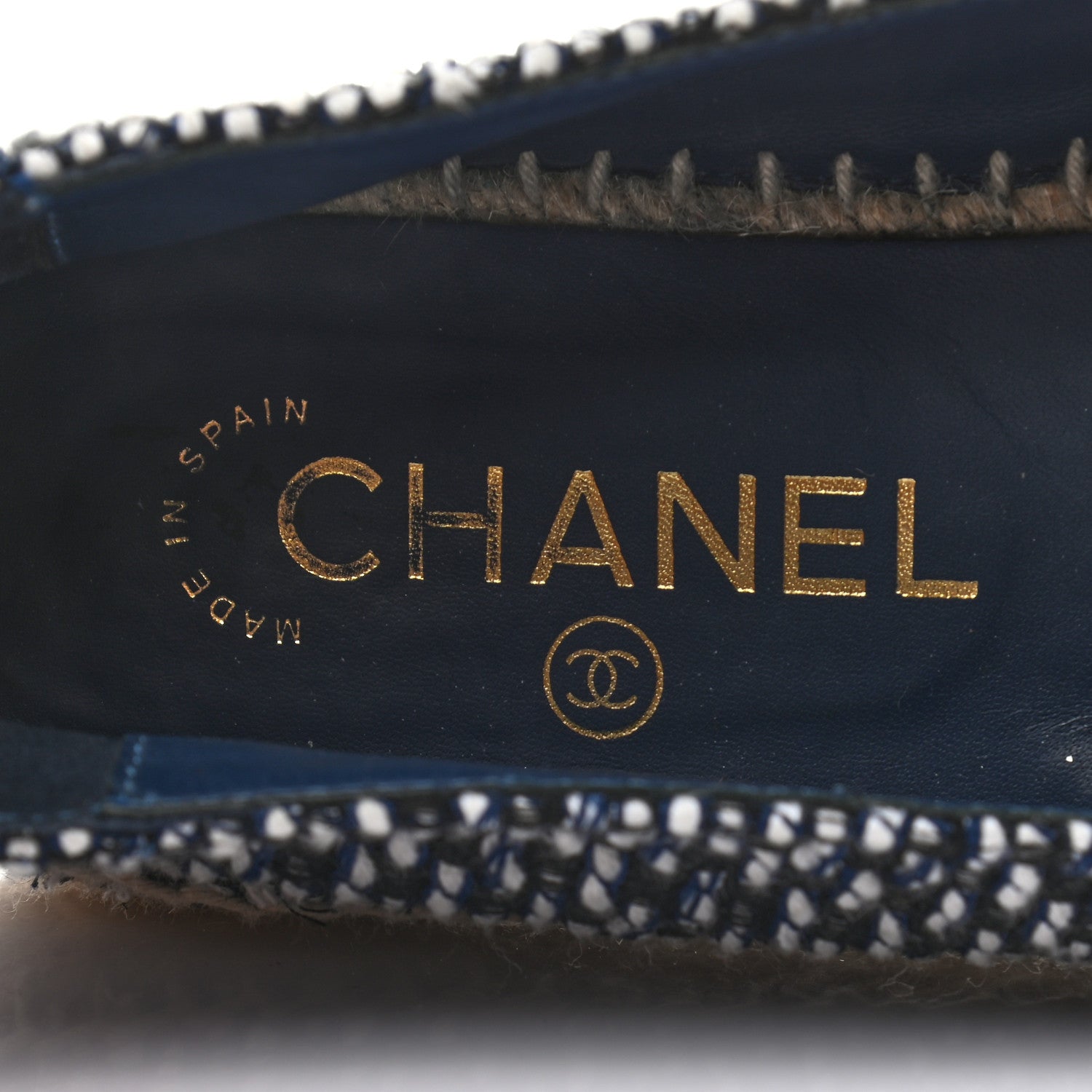 Chanel Tweed Grosgrain CC Espadrilles 37 Black Navy White 7 of 7