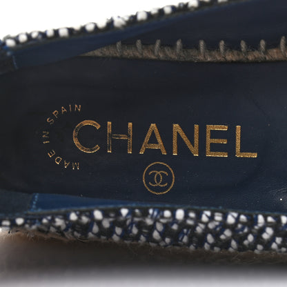Chanel Tweed Grosgrain CC Espadrilles 37 Black Navy White 7 of 7