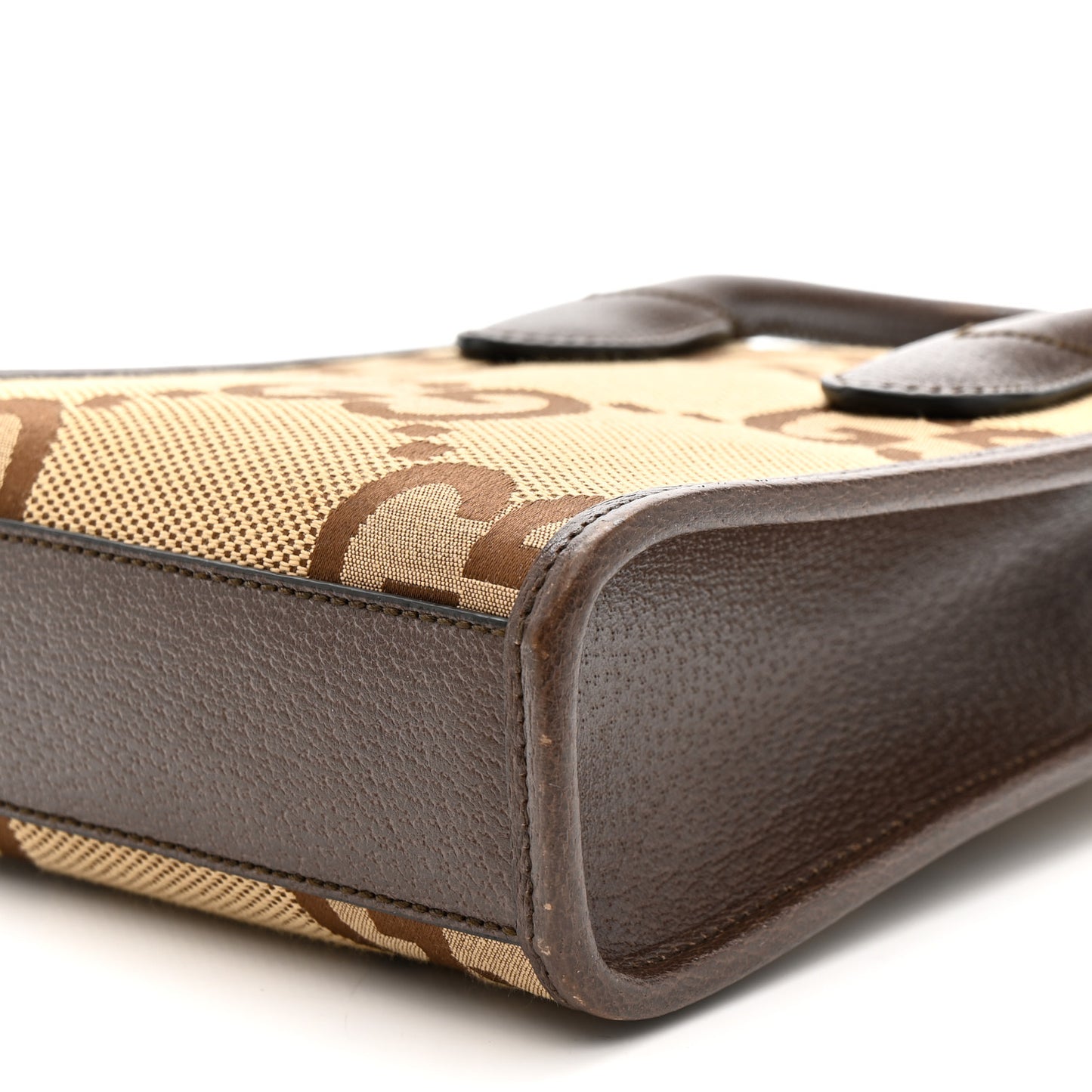 Monogram Jumbo GG Textured Dollar Calfskin Web Mini Vertical Tote Camel Ebony New Acero