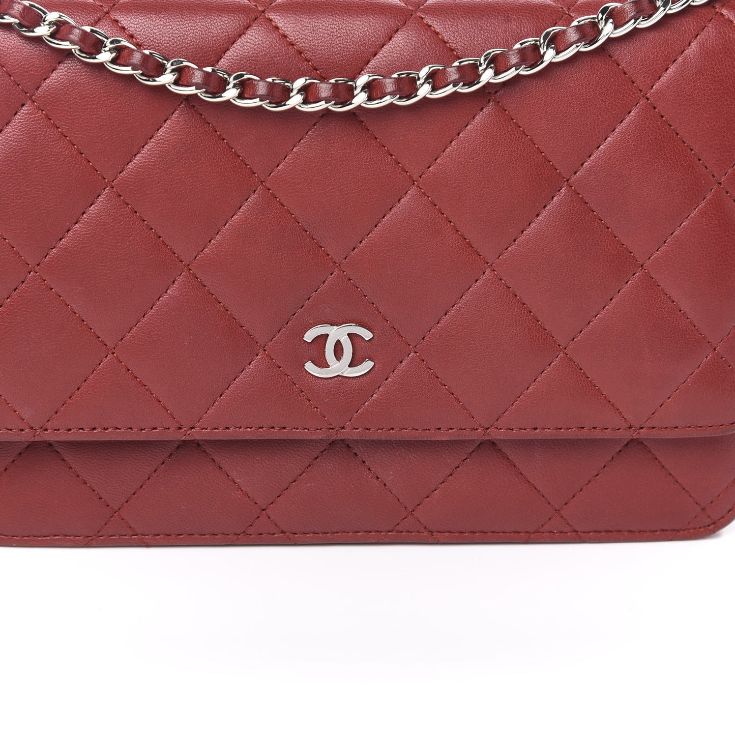 Lambskin Quilted Wallet On Chain WOC Red