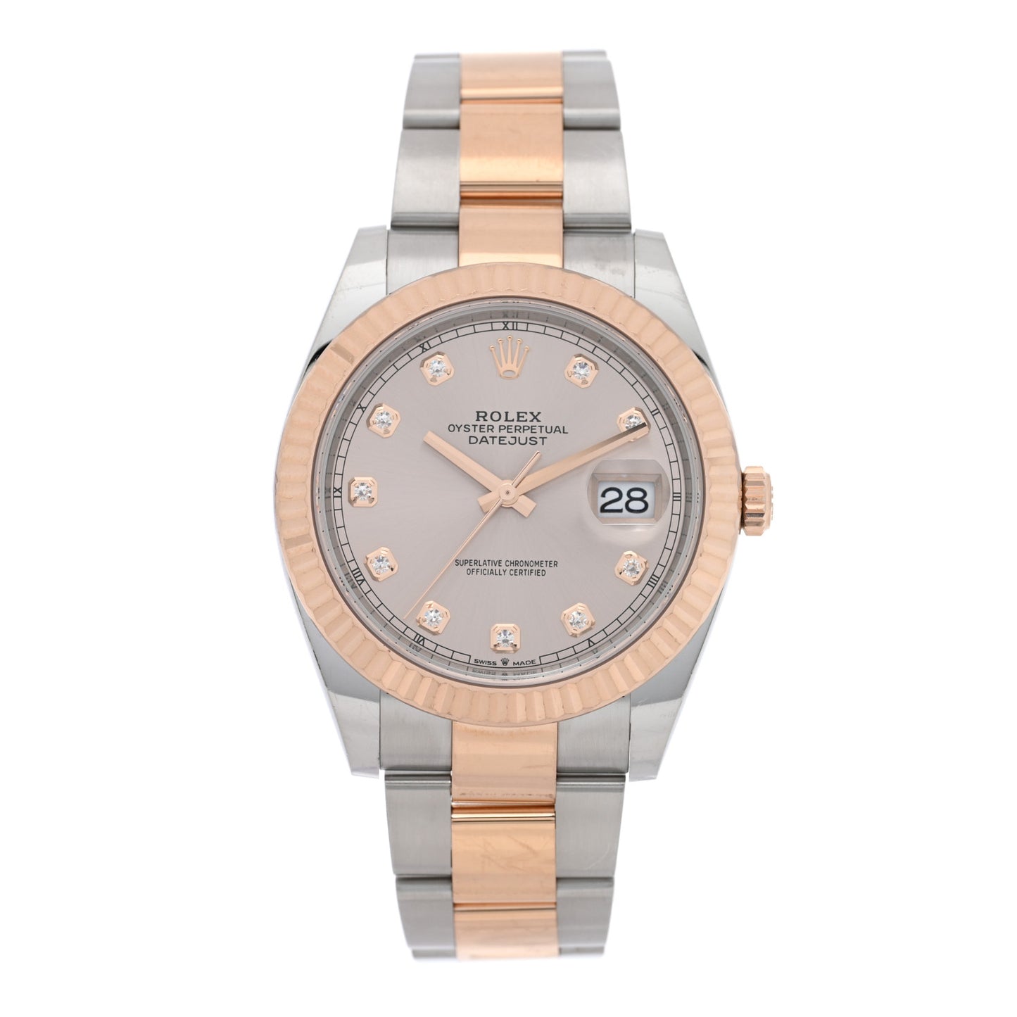 Stainless Steel 18K Everose Gold Diamond 41mm Oyster Perpetual Datejust Watch Silver 126331