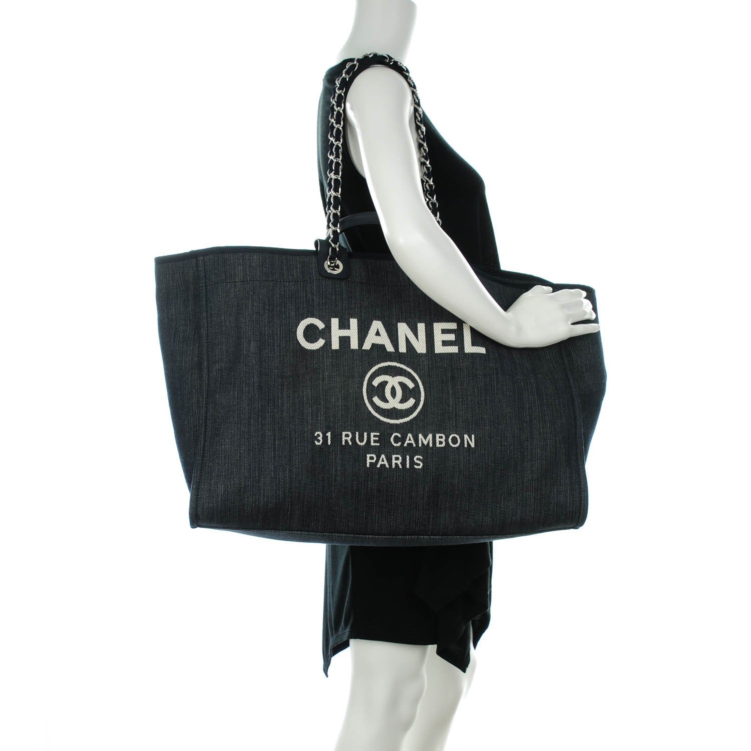 Chanel Denim Large Deauville Tote Dark Blue 2 of 7