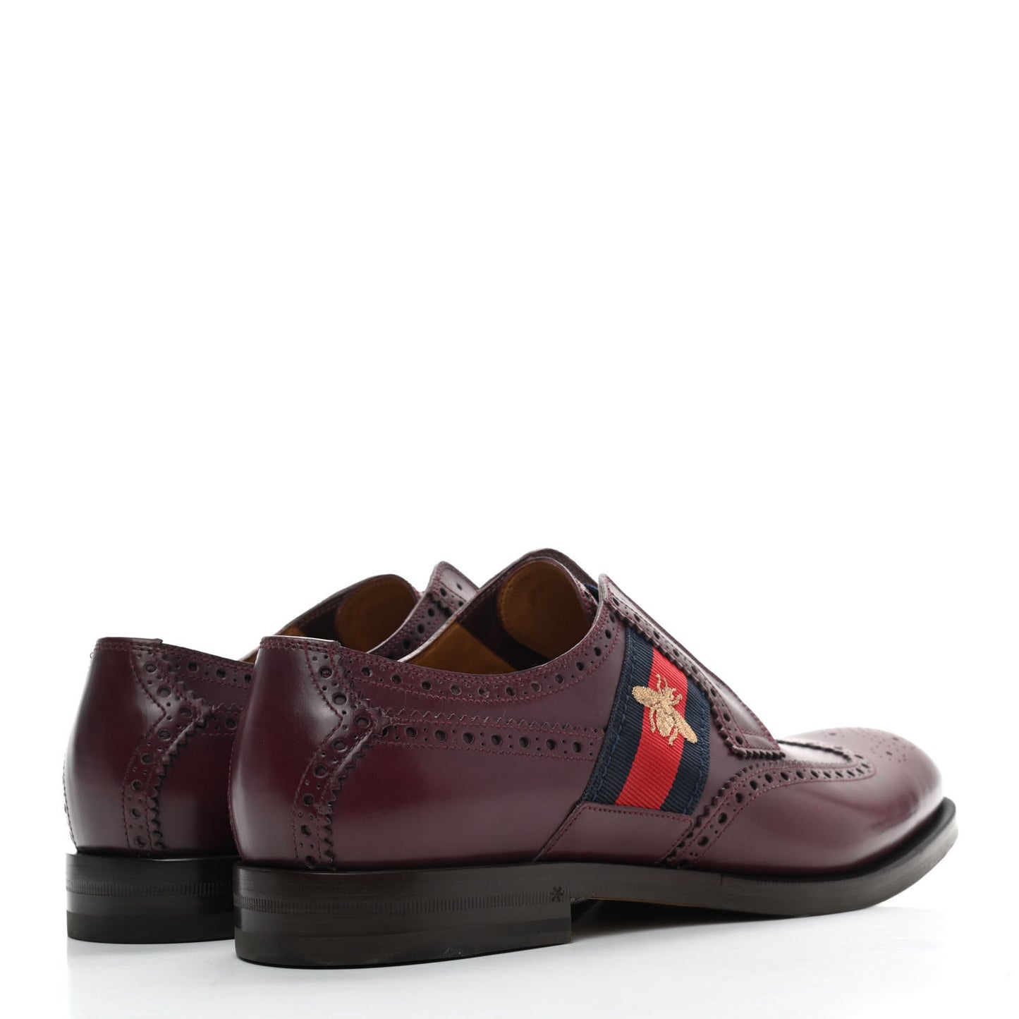Calfskin Web Bee Embroidered Mens Slip-On Brogue Wingtip Derby Shoes 10 Bordeaux