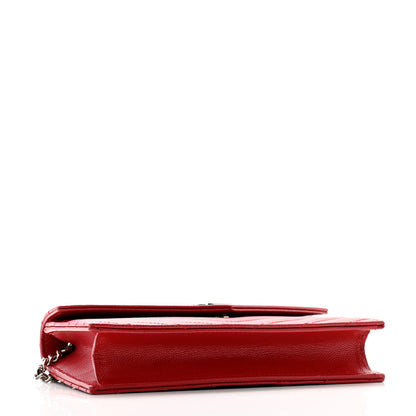 Saint Laurent Grain De Poudre Matelasse Chevron Monogram Envelope Chain Wallet Rouge Eros 4 of 11