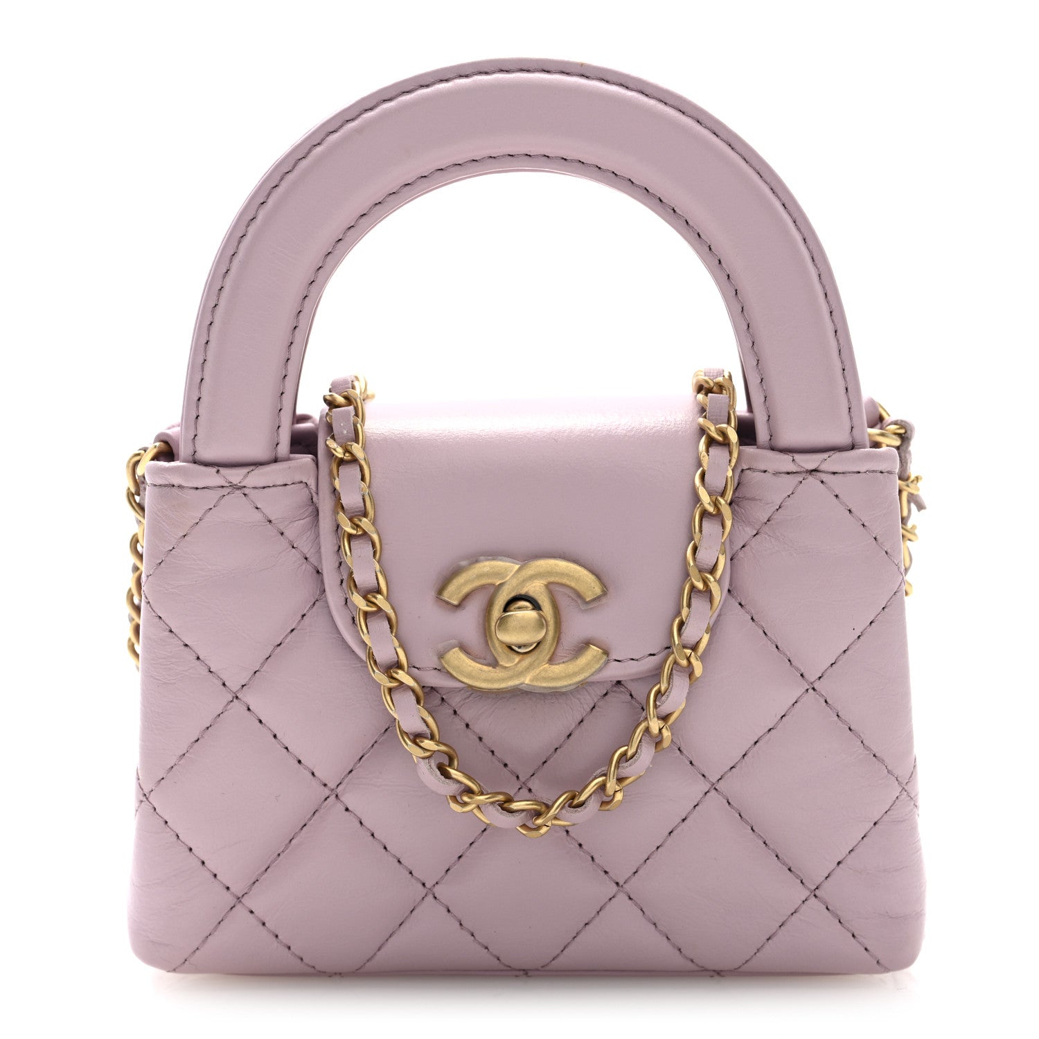 Chanel Shiny Aged Calfskin Quilted Mini Nano Kelly Shopper Light Pink 1 of 10