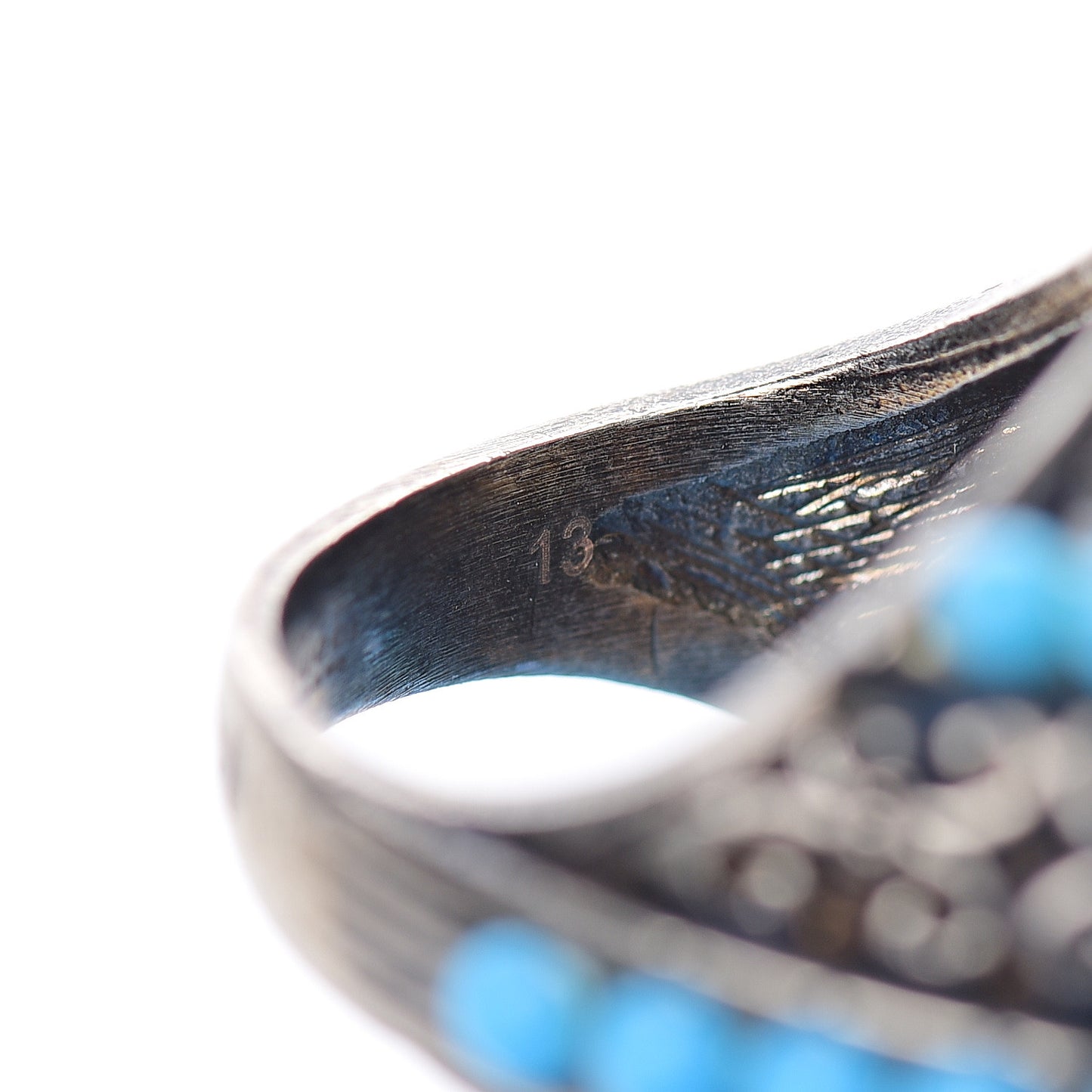 Pearl Beaded Spiked Ring 6.5 Silver Turquoise