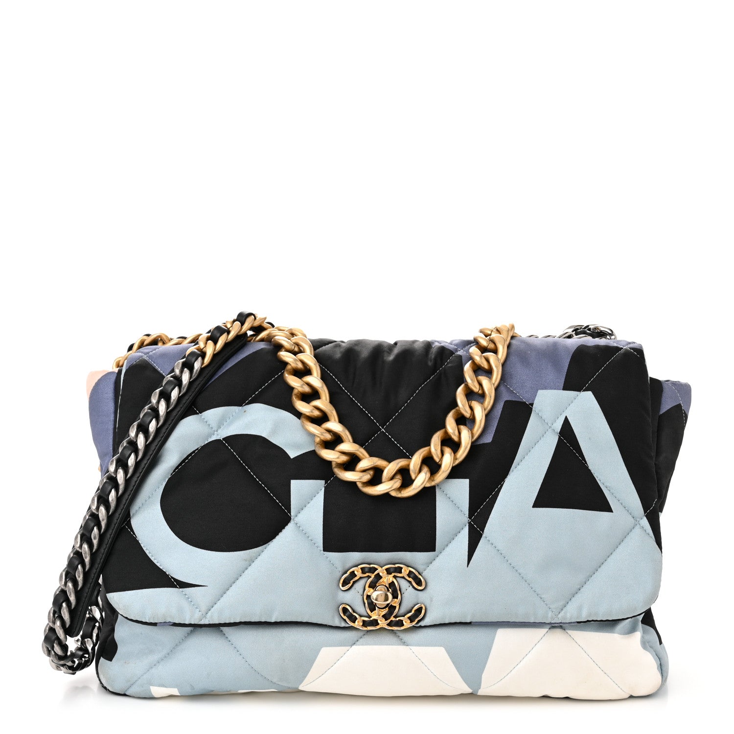 Chanel Silk Maxi Scarf Chanel 19 Flap Black Blue White 1 of 17