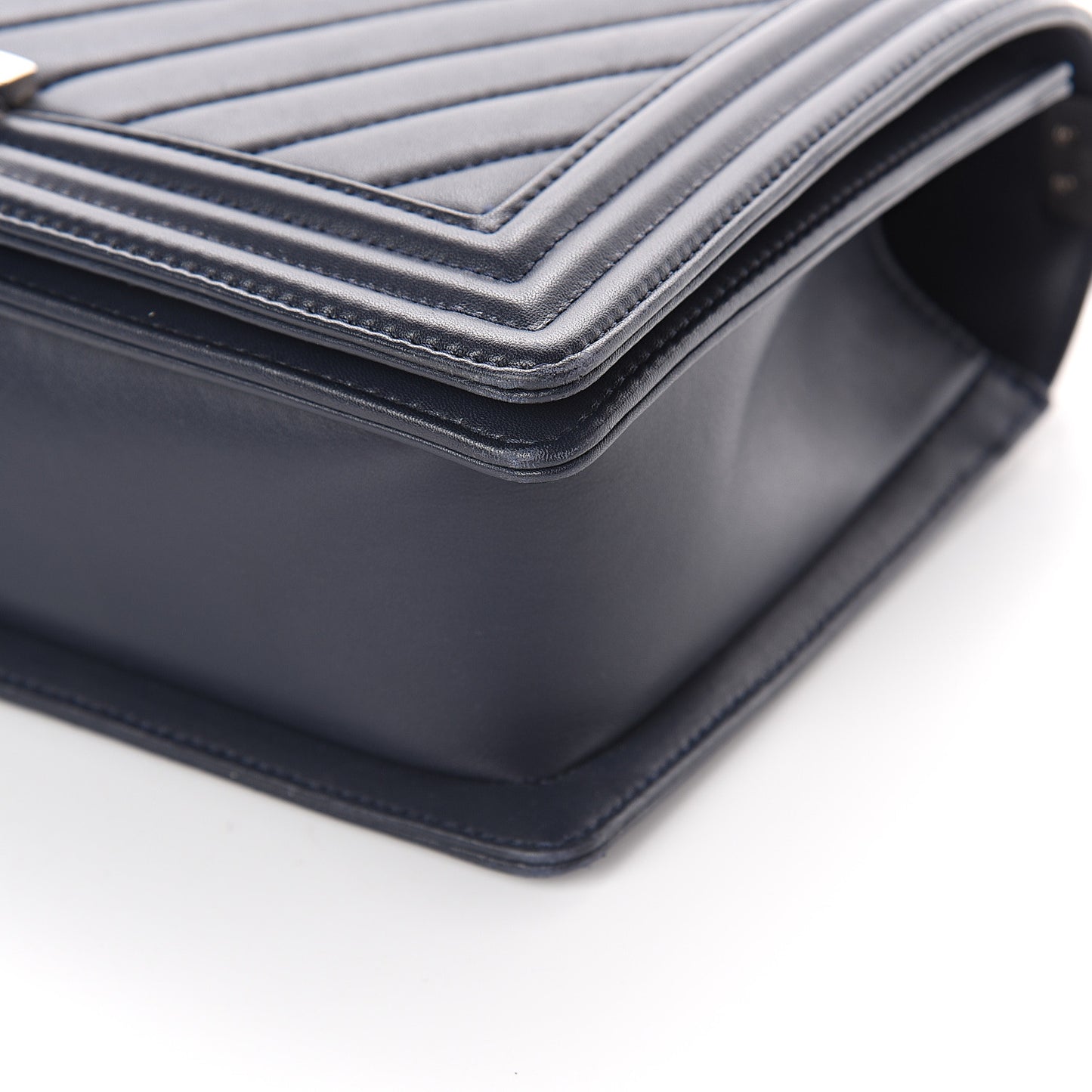 Calfskin Chevron Quilted New Medium Boy Flap Dark Navy Blue