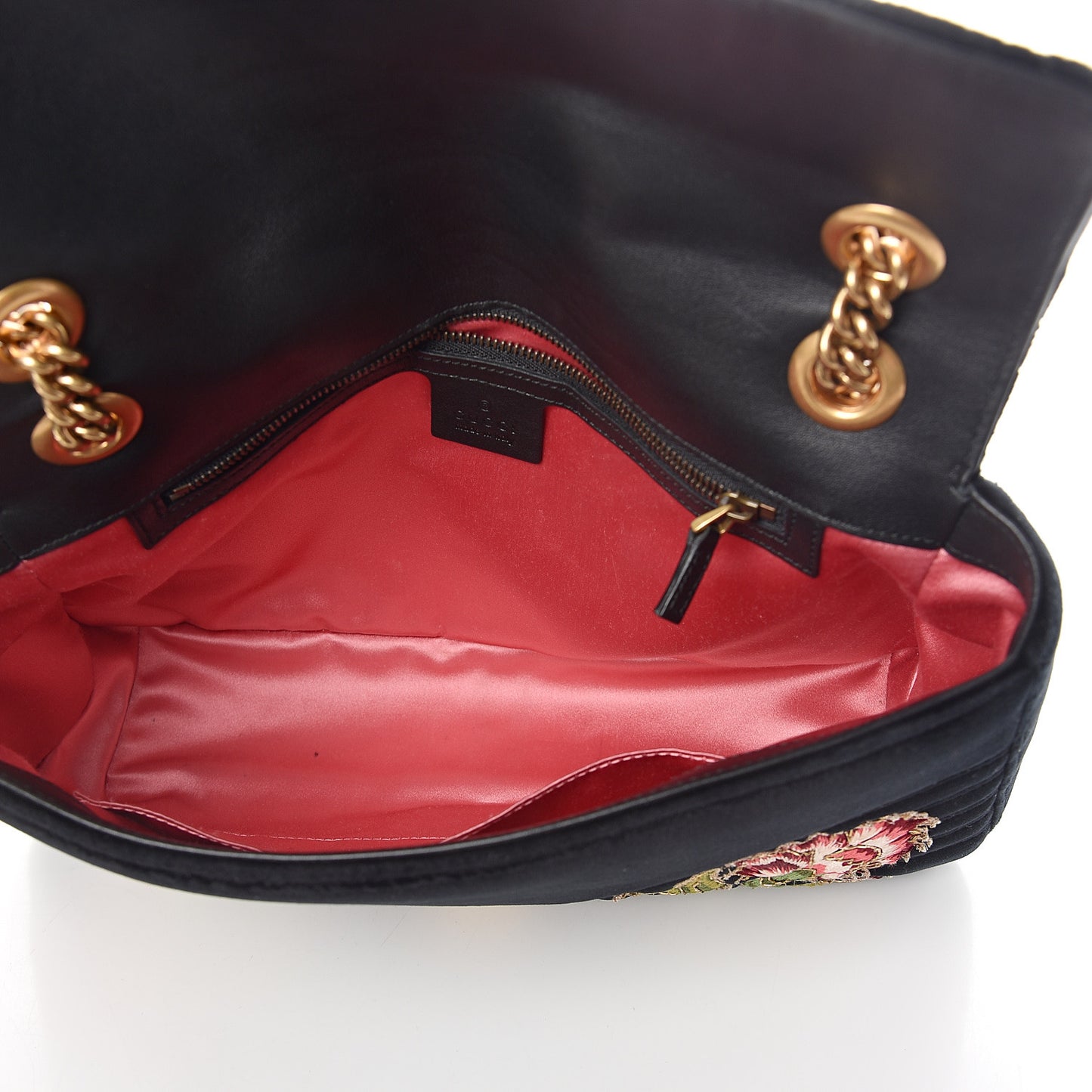 Velvet Matelasse Loved Embroidered Medium GG Marmont Shoulder Bag Black
