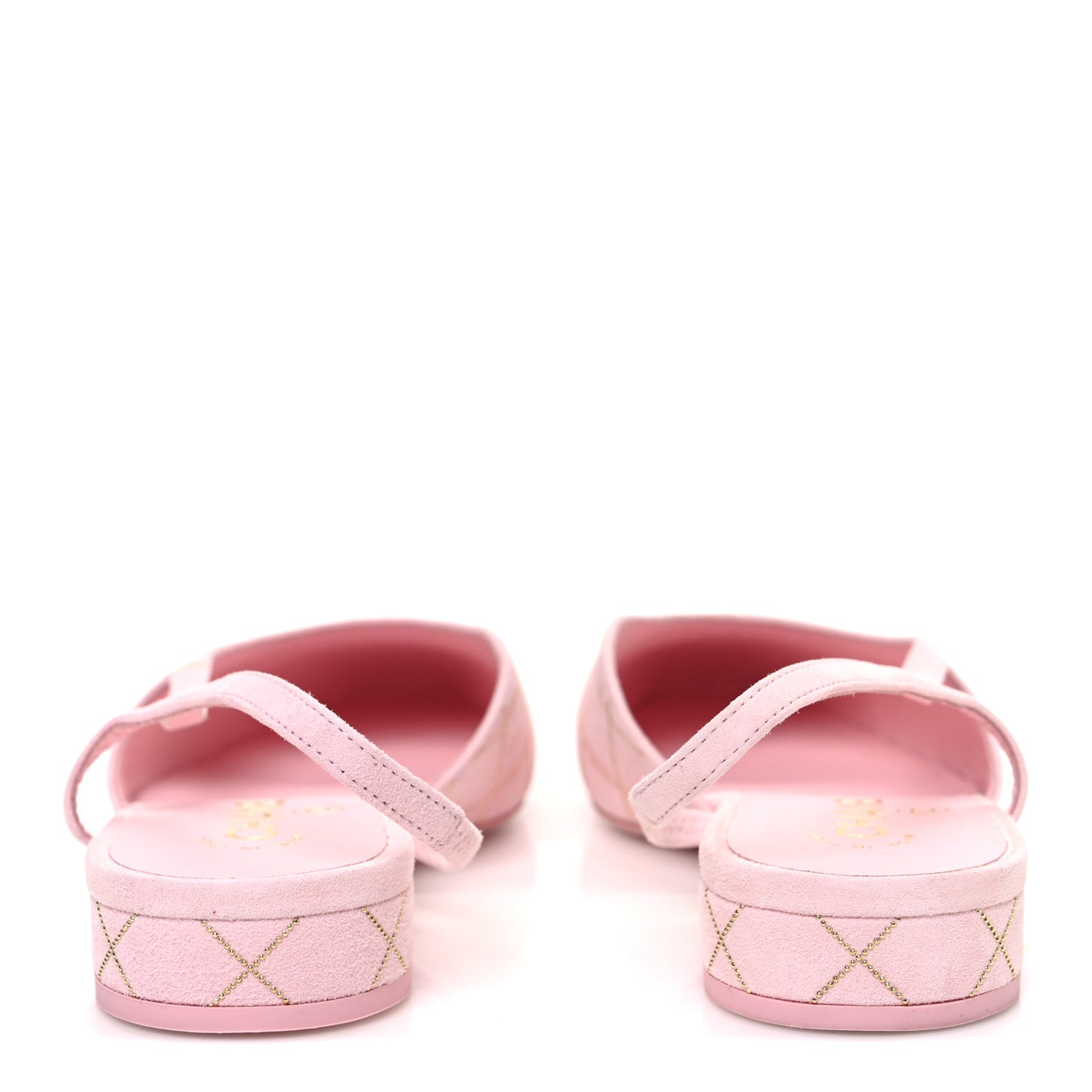 Suede Crystal Grosgrain Cap Toe CC Slingback Flats 39 Pink Gold Black