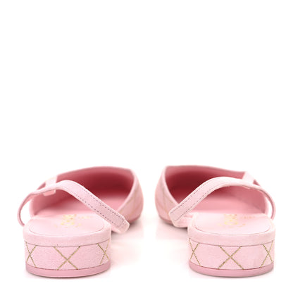 Chanel Suede Crystal Grosgrain Cap Toe CC Slingback Flats 39 Pink Gold Black 6 of 10