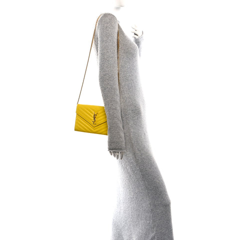 Grain De Poudre Matelasse Chevron Monogram Chain Wallet Yellow
