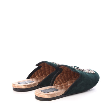 Gucci Velvet Crystal Embellished Womens Lawrence Slippers 38 Verde 4 of 9