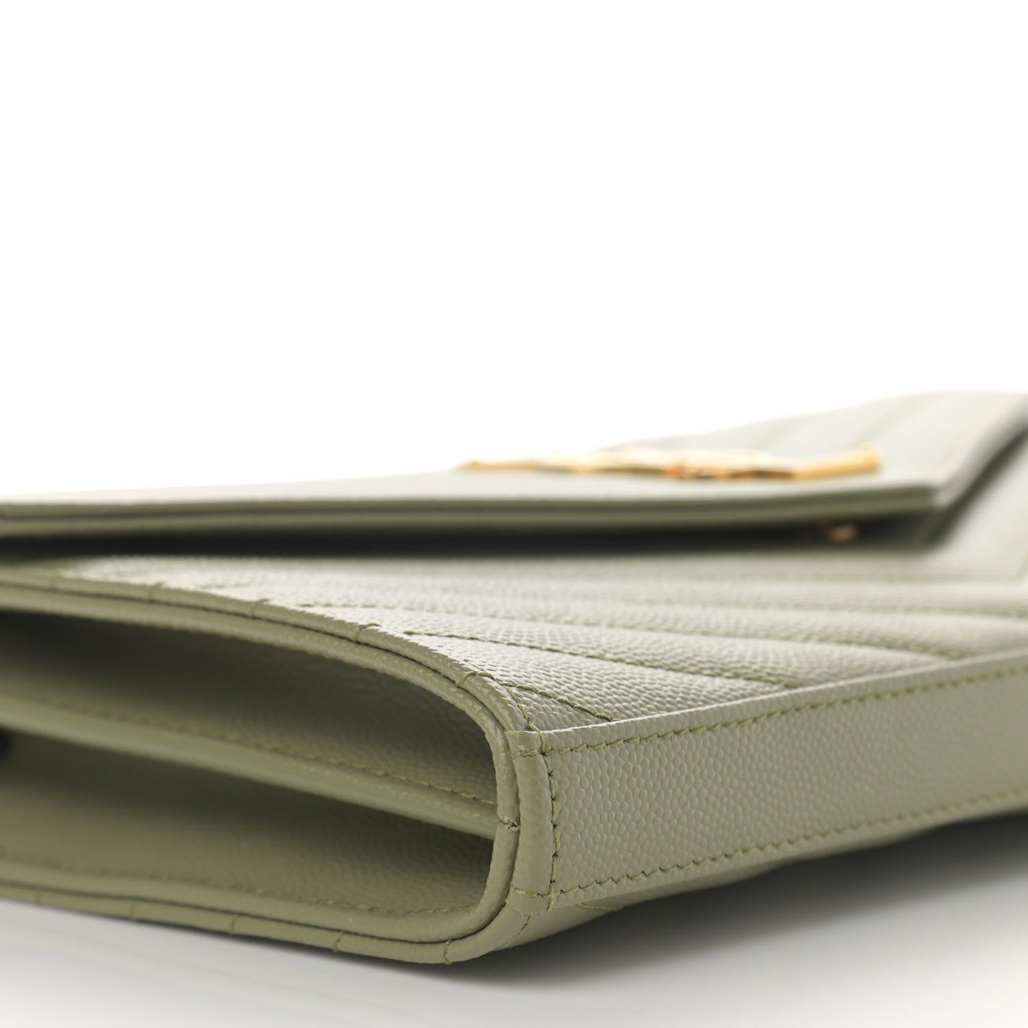 Saint Laurent Grain De Poudre Matelasse Chevron Monogram Chain Wallet Pistachio 9 of 11