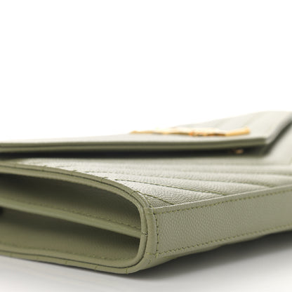 Saint Laurent Grain De Poudre Matelasse Chevron Monogram Chain Wallet Pistachio 9 of 11