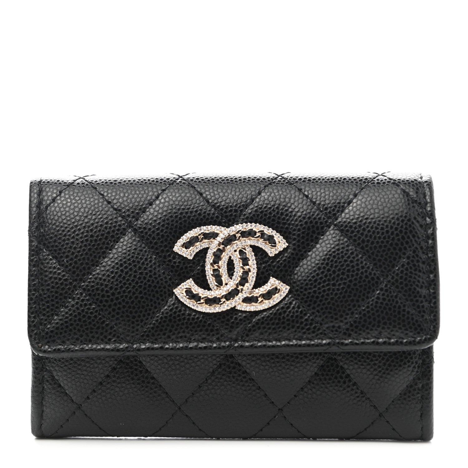 Chanel Caviar Quilted Crystal CC Flap Card Holder Black 1 of 9