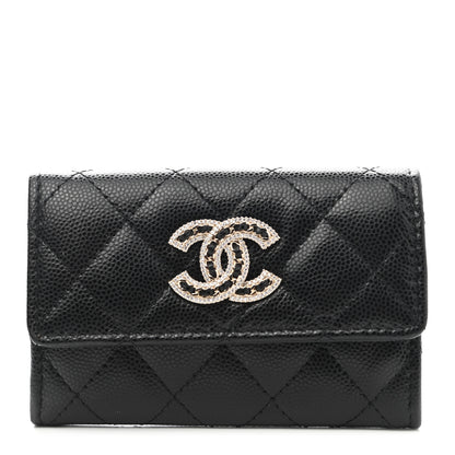 Chanel Caviar Quilted Crystal CC Flap Card Holder Black 1 of 9
