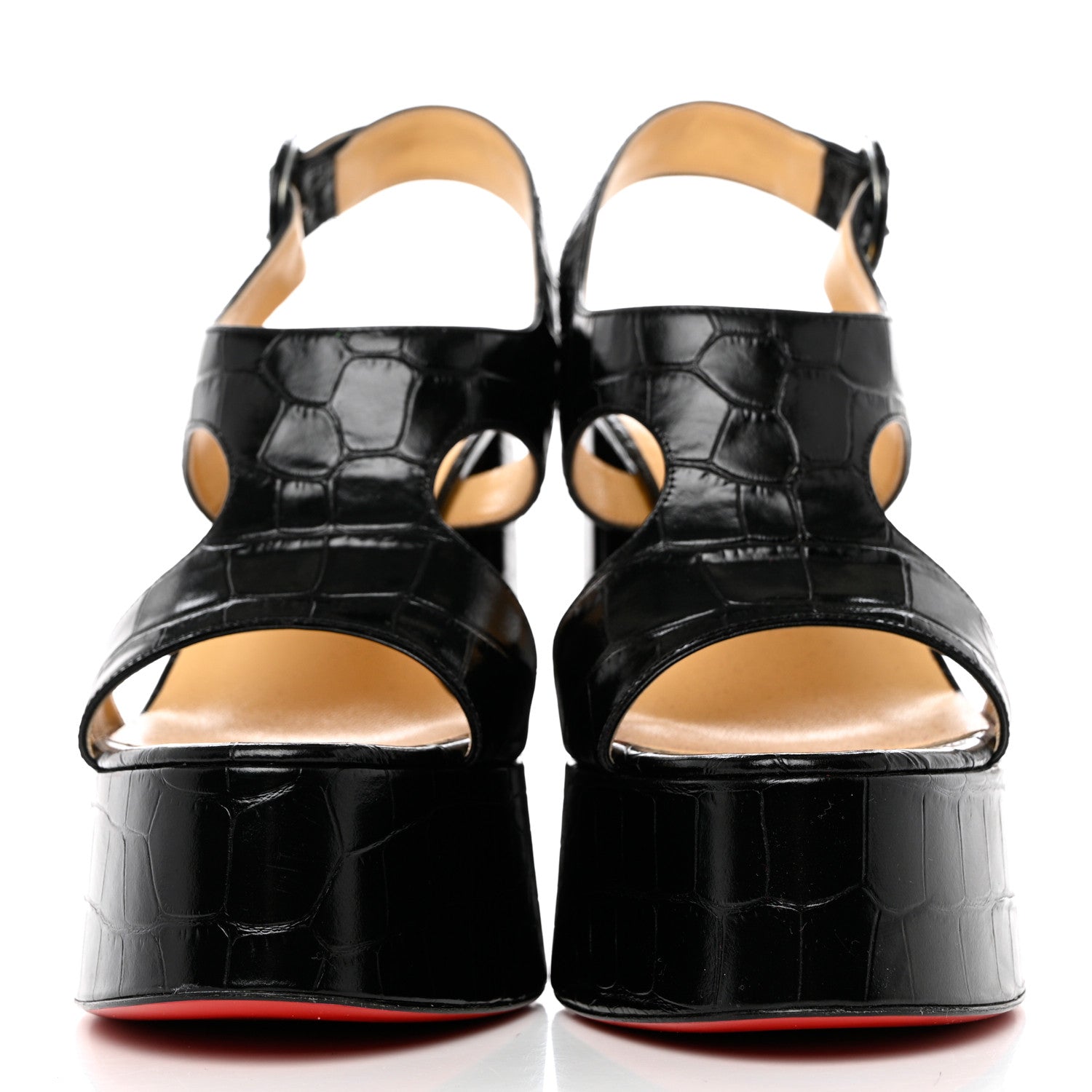 Christian Louboutin Calfskin Crocodile Embossed Foolish Platform Sandals 39 Black 2 of 7