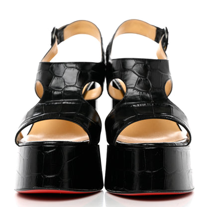 Christian Louboutin Calfskin Crocodile Embossed Foolish Platform Sandals 39 Black 2 of 7