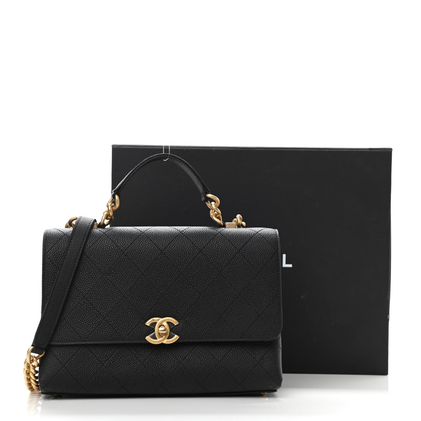Grained Calfskin Small Stitched Flap Black
