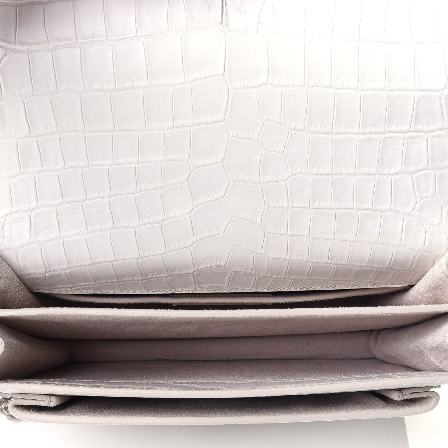 Calfskin Crocodile Embossed Monogram Sunset Chain Wallet Blanc Vintage