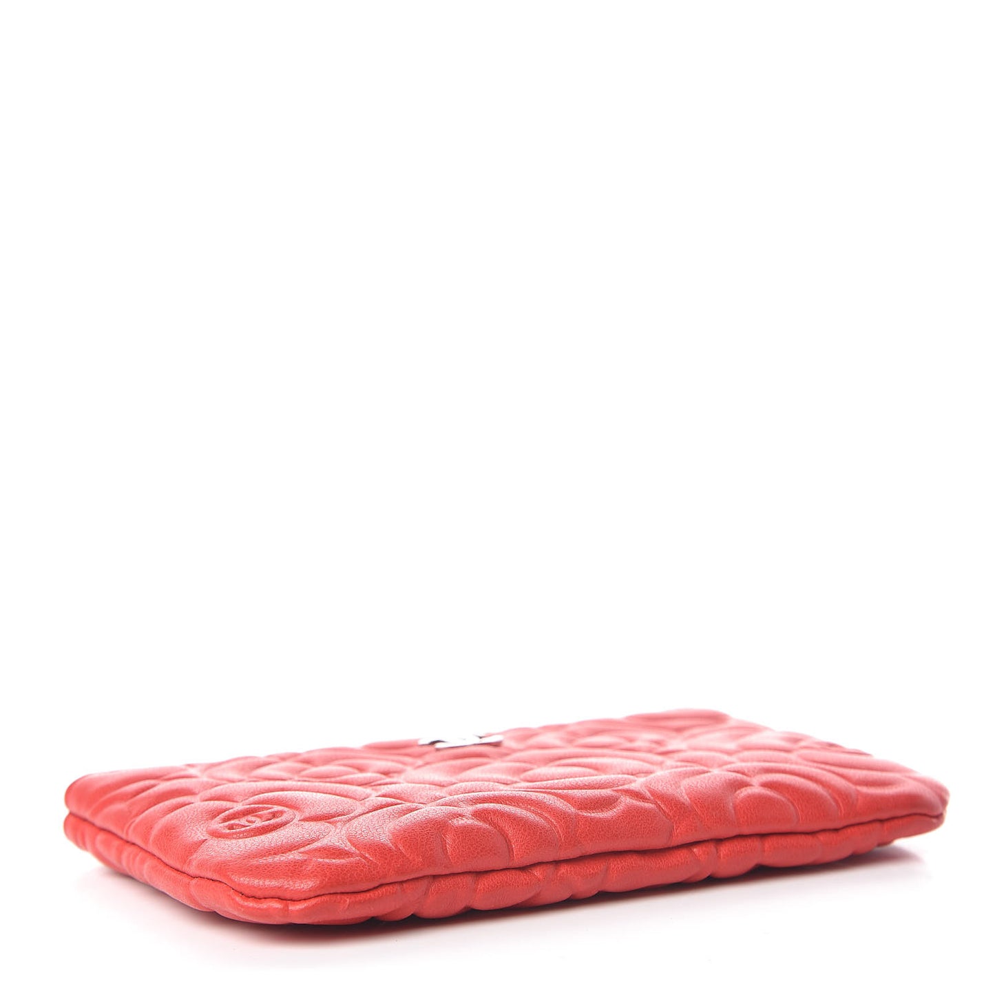 Goatskin Camellia Embossed Cosmetic Pouch Red