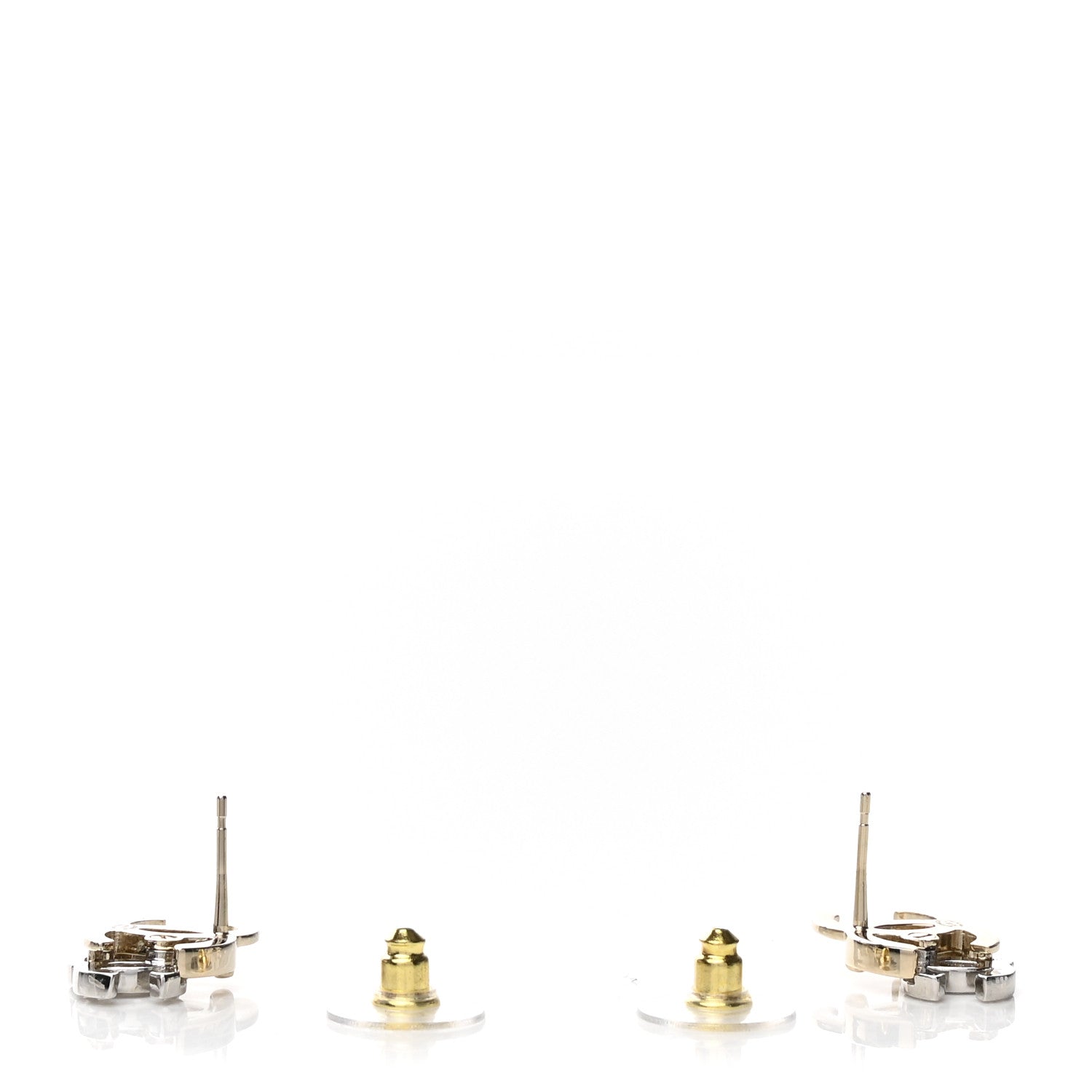 Chanel Crystal Double CC Earrings Gold Silver 3 of 4