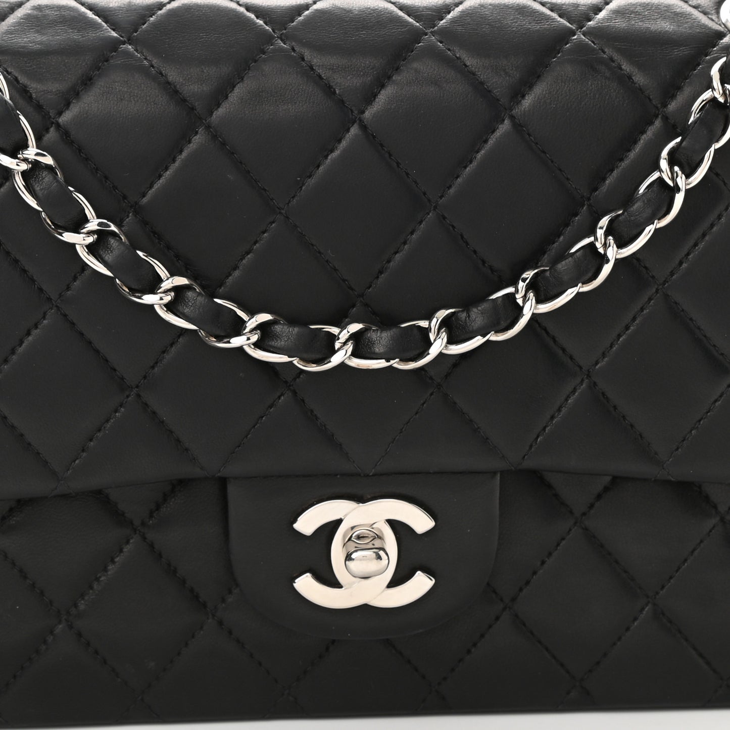 Lambskin Quilted Medium Double Flap Black