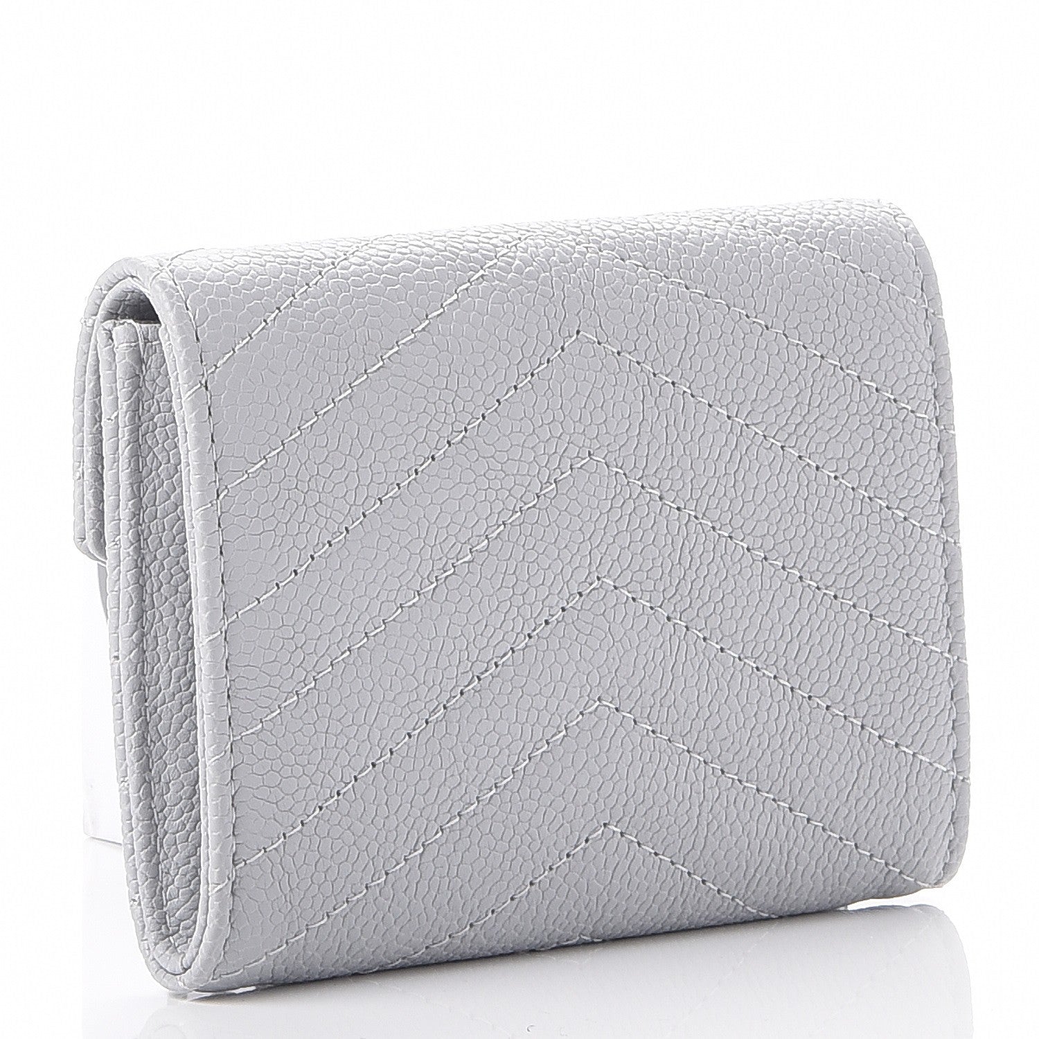 Chanel Caviar Chevron Quilted Card Holder Flap Wallet Grey 3 of 8