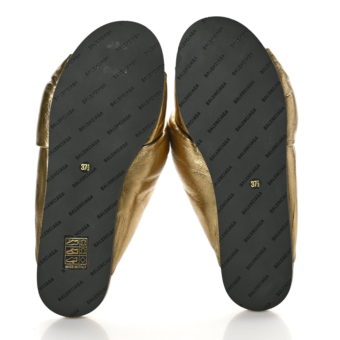 Metallic Lambskin Drapy Slide Sandals 37.5 Gold