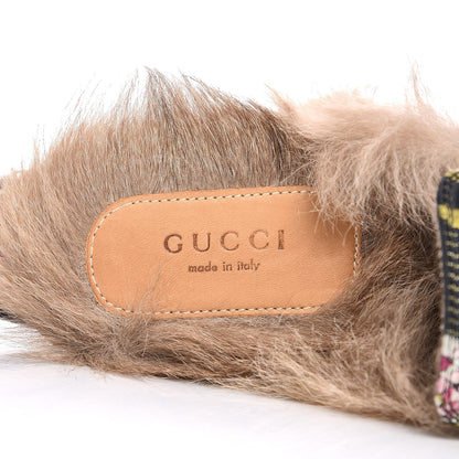 Gucci Jacquard Fur Floral Embroidered Womens Princetown Slippers 35.5 Black Multicolor 6 of 9