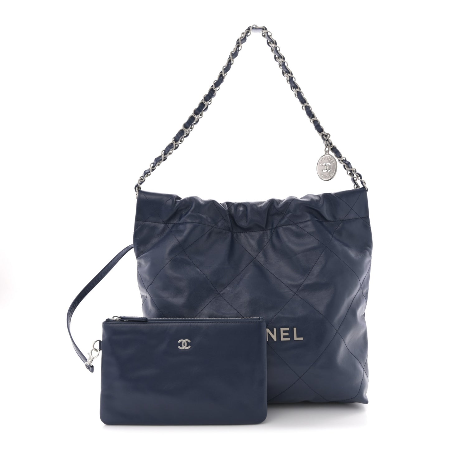 Shiny Calfskin Quilted Small Chanel 22 Navy