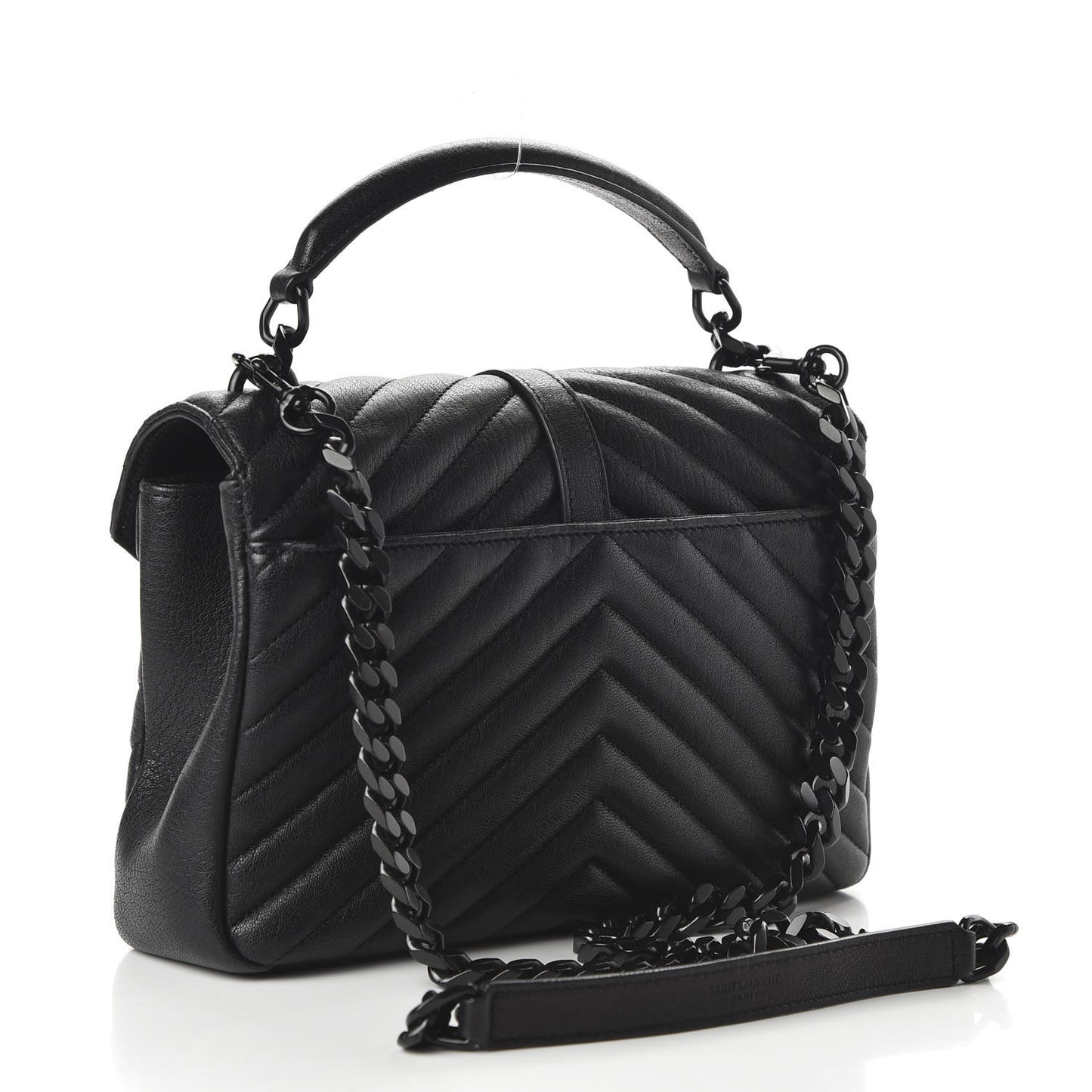 Sheepskin Matelasse Chevron Monogram Monochrome Medium College Bag Black