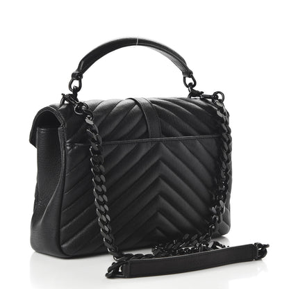 Saint Laurent Sheepskin Matelasse Chevron Monogram Monochrome Medium College Bag Black 3 of 9