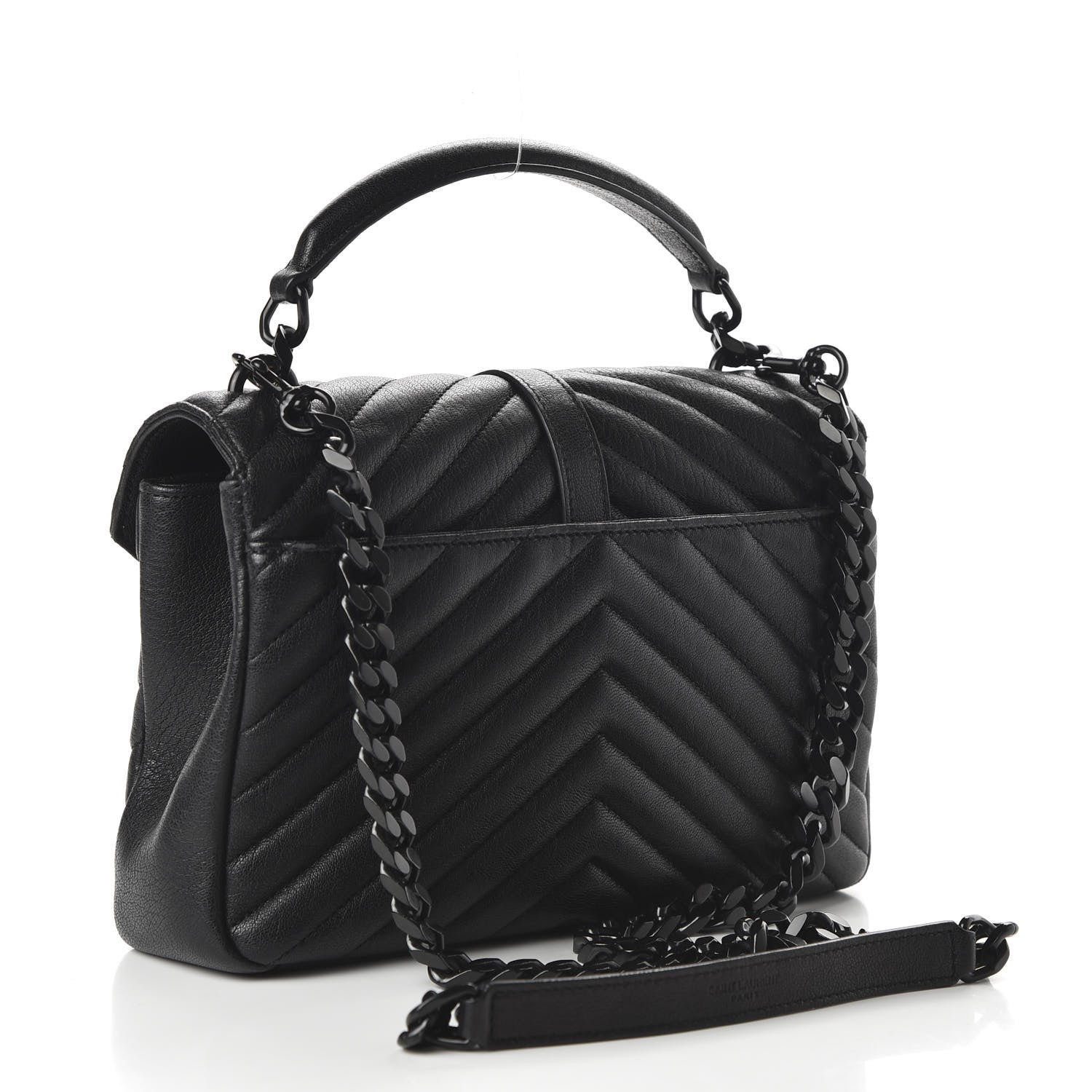 Saint Laurent Sheepskin Matelasse Chevron Monogram Monochrome Medium College Bag Black 3 of 9