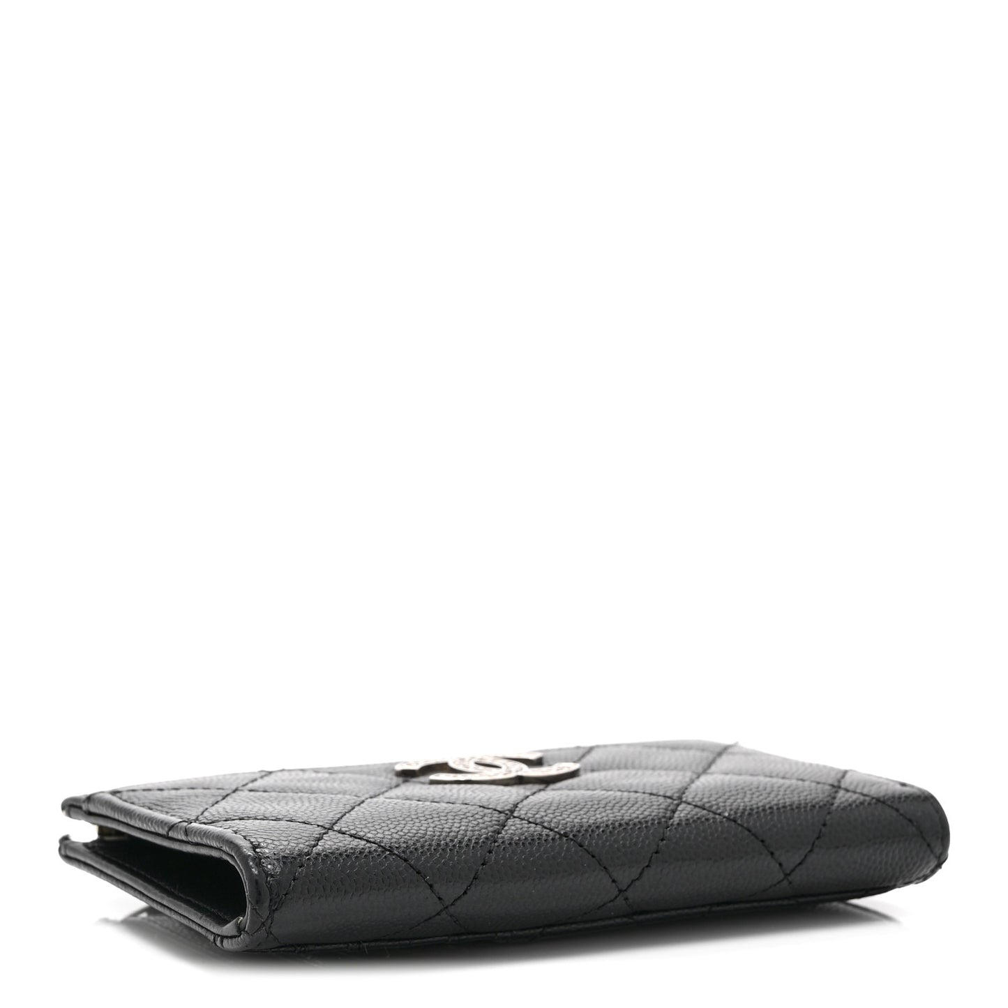 Caviar Quilted CC Logo Zip Around Card Holder Black